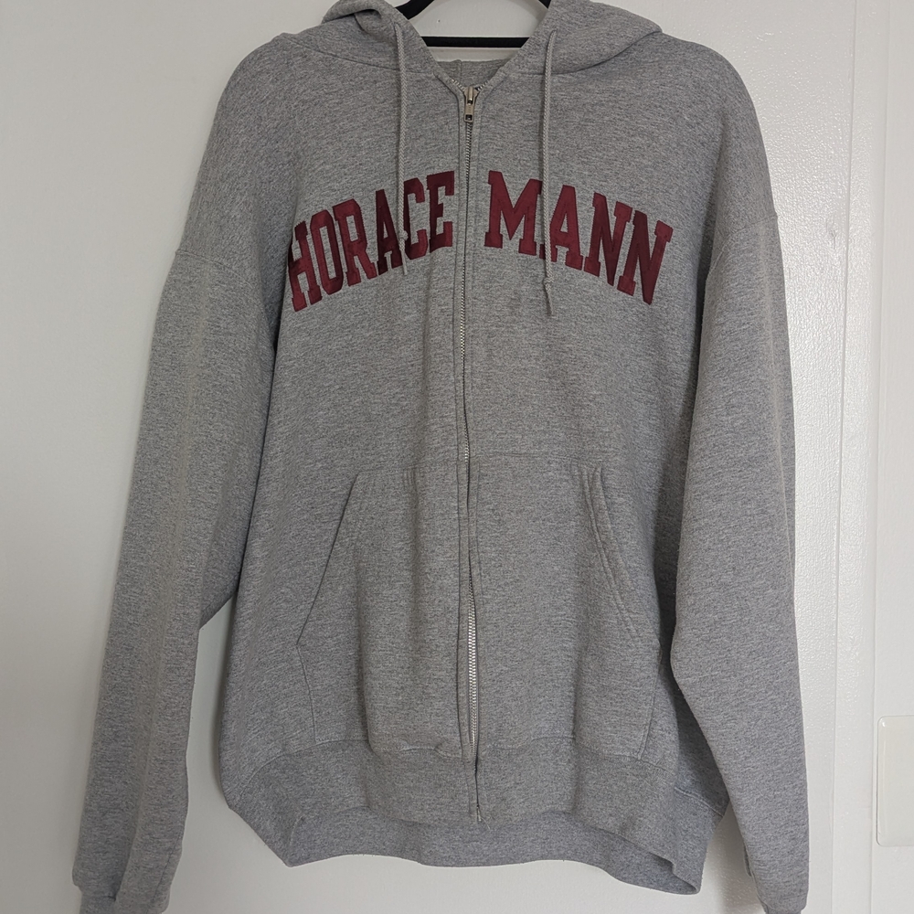 Champion Gray Zip-Up Hoodie with Red Text